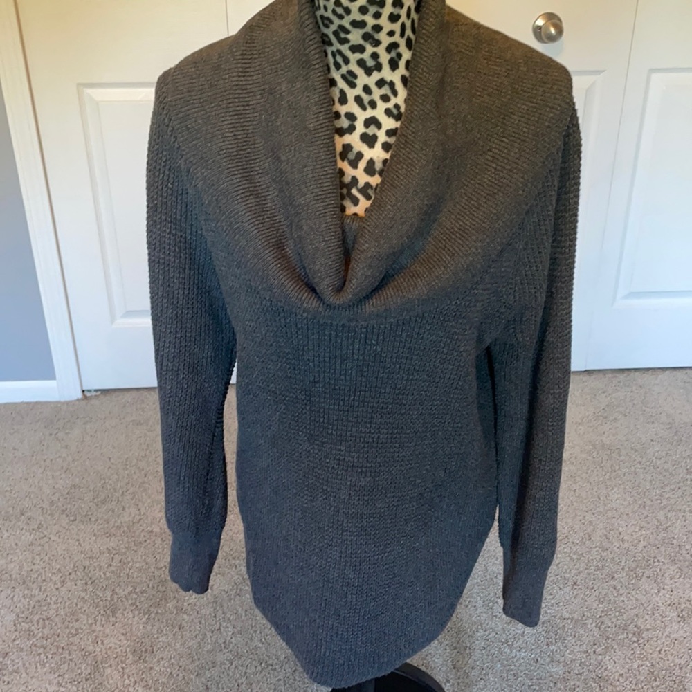 Michael Kors oversized cowl neck sweater in dark gray.